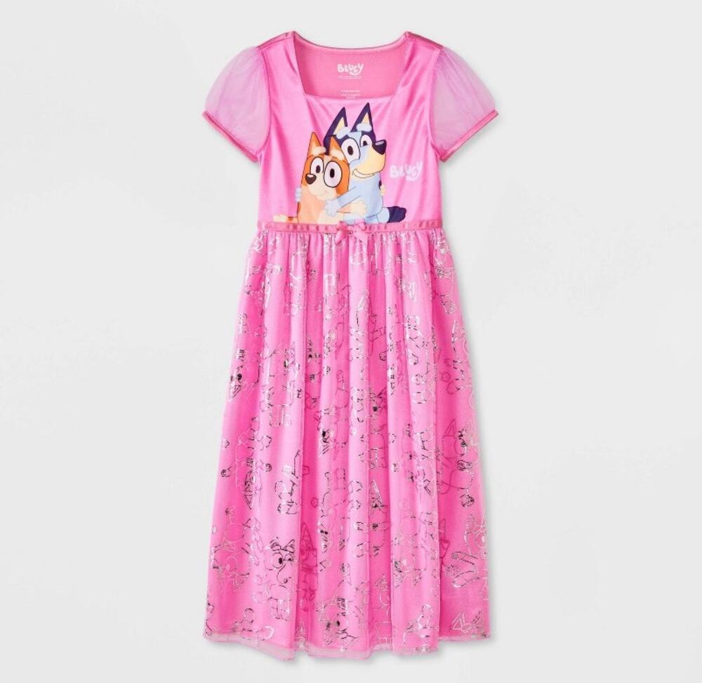 Bluey Nightgown Girls Large 10/12 Pink Tulle Long NWT